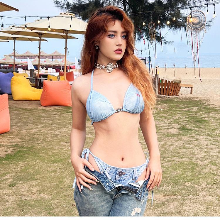 Korean Sexy Two-Piece Bikini Set with Triangle Wrap and Chest Pads for Hot Springs and Resorts