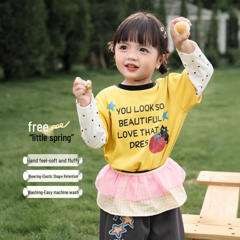 LUSON Little O-Dad Girls  Long Sleeve Fake Two-Piece T-Shirt 110