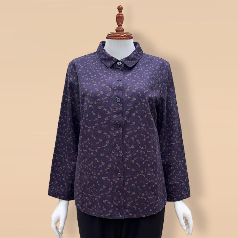Genuine Autumn Long Sleeve Plaid Cotton Shirt for Middle-Aged & Elderly Women