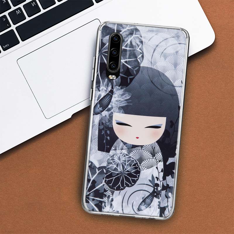 Kokeshi Puppe Kimono Mädchen Hülle Handyhülle Für Huawei P30 P20 P10 P40 P50 Pro Mate 20 40 30 10 Lite Beliebte Fundas Kunst Geschenk Coque