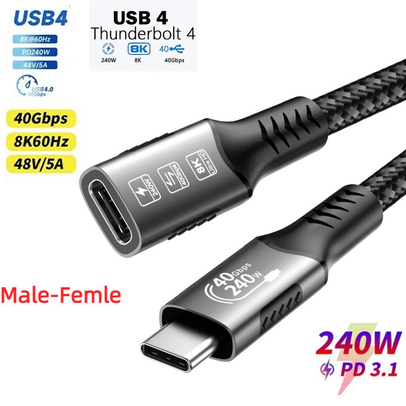 USB 4 for Thunderbolt 4 Cable 8K@60Hz 40Gbps Data Sync 240W Fast Charging USB C to USB C Thunderbolt Cable for MacBook Monitor