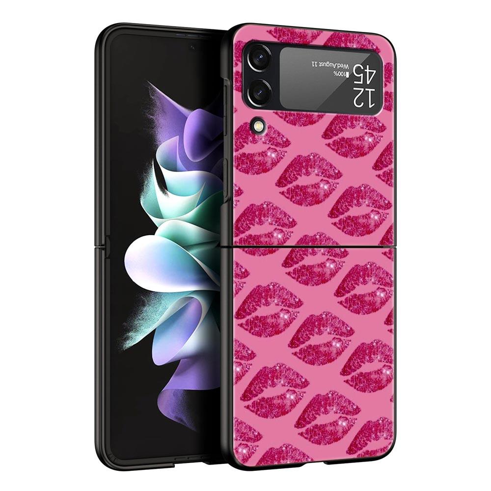 Gold Pink Rose Glitter Hearts Phone Case for Samsung Galaxy Z Flip 3 4 5 Shell For Samsung Z Flip3 Flip4 Hard PC Bumper Cover