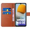 2 Verres Trempés + Coque pour Samsung Galaxy M23 5G Marron Antichoc Effet Cuir Protection 360°