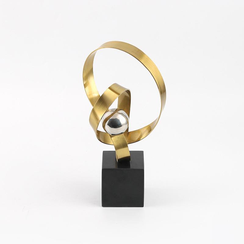 Metal Handicrafts Wrapped with Golden Ribbons Geometric Abstract Sculpture Metal Figurine Home Decoration Accessories