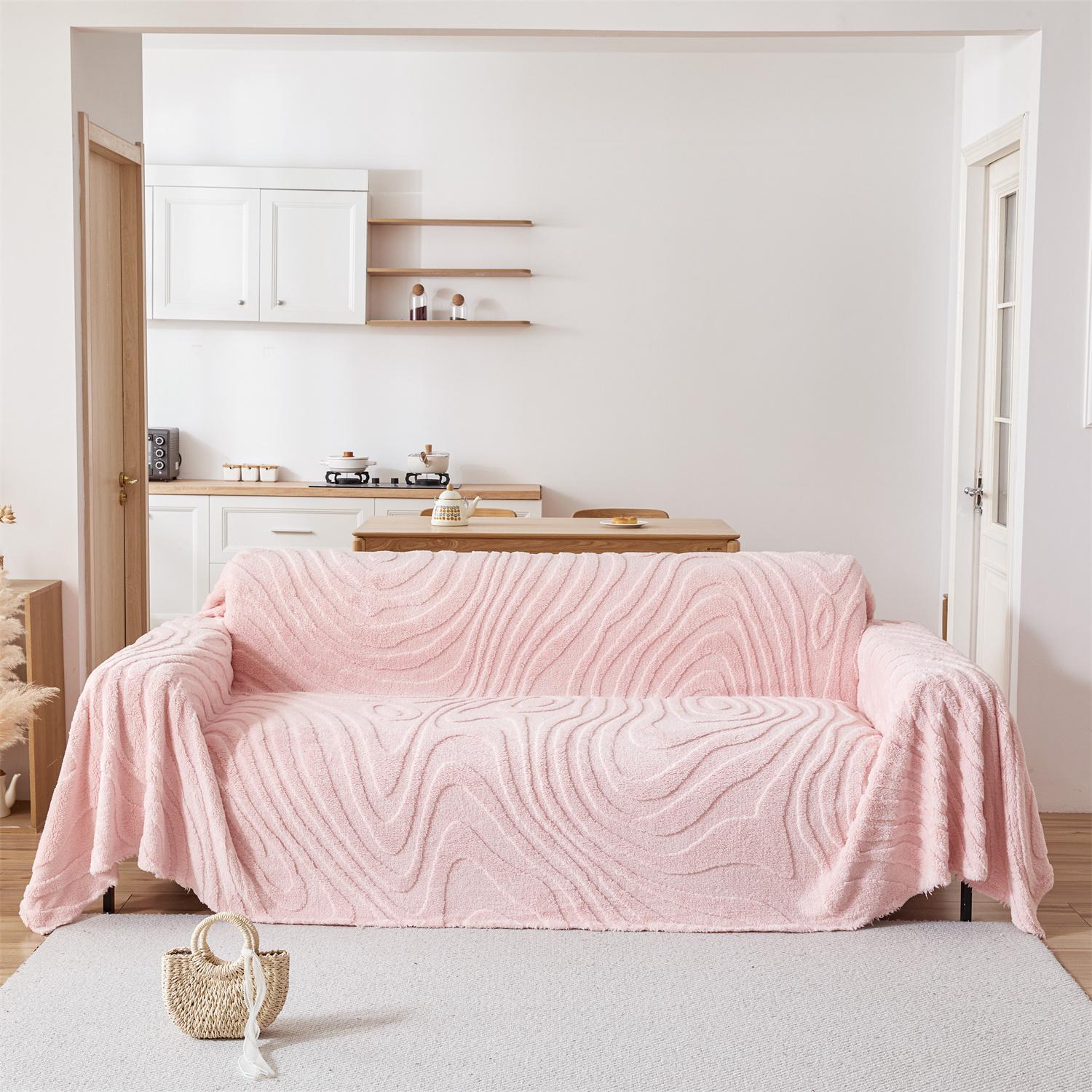 

Узор из жаккардового флиса с рисунком из колец роста, мягкое, утолщенное, универсальное одеяло для гостиной, постельное белье, теплое полотенце 180x90cm светло-розовый