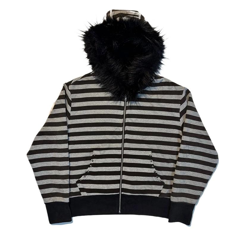 2KWEIRD Sudadera con Capucha Estética Gótica para Mujer Otoño Invierno Cuello de Piel Casual Diseño Elegante Slim Cárdigan Sudadera Ropa Harajuku Años 2000