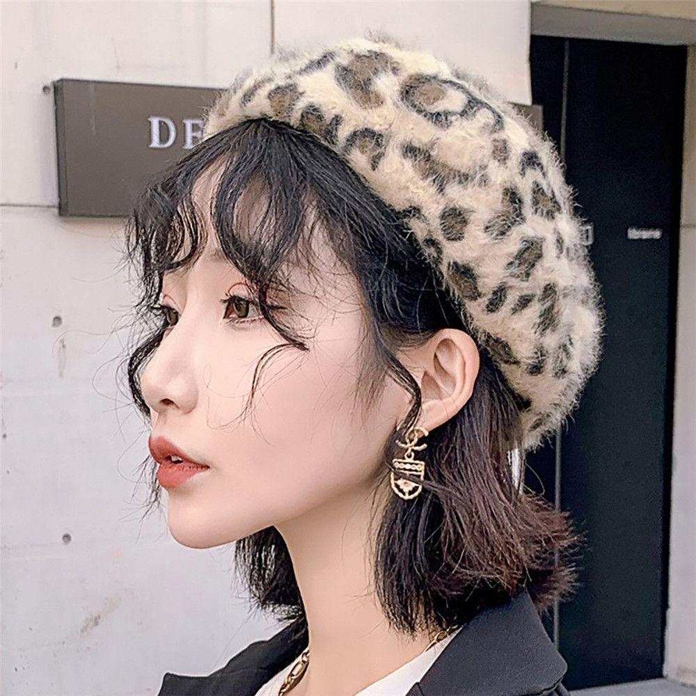Fashion Winter Warm Beanie Hat Leopard Print Hat Beret French Hat Berets for Women