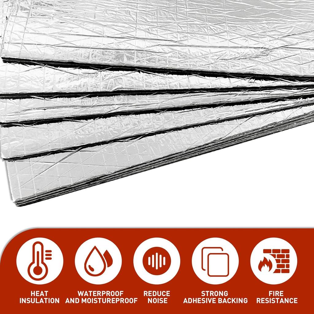 Multi Purpose Self-Adhesive Soundproofing Cotton and Aluminum Foil Car Cover Soundproofing and Noise Reduction 25x18.5cm 10PCS
