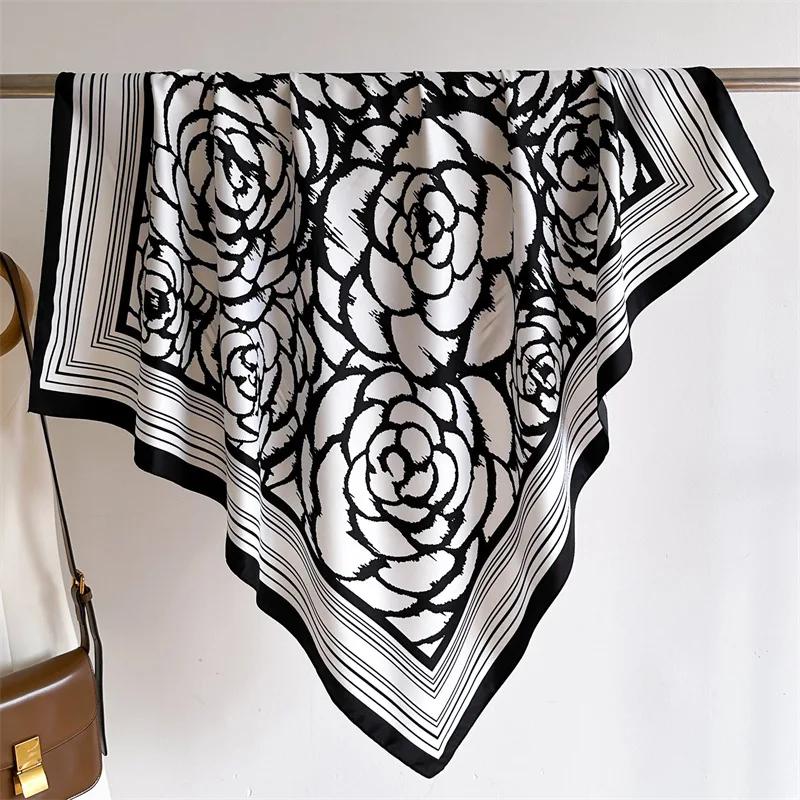 2025 90*90cm Printed Square Scarf Thin Breathable Sunscreen Shawl Casual Outdoor Windproof Head Wrap for Women Ribbon Headband