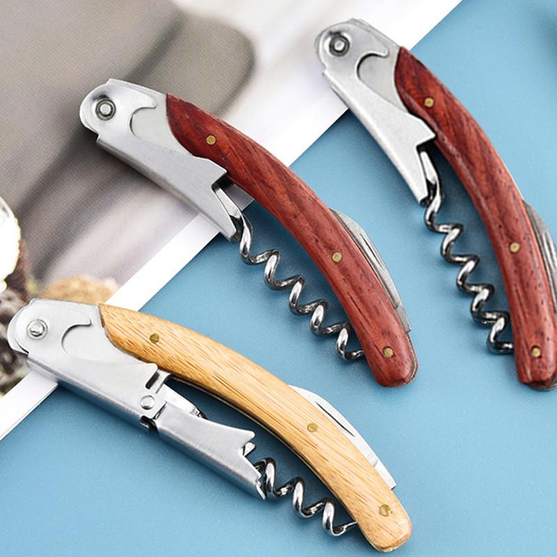 Stainless Steel Corkscrew Wine Opener With Wooden Handle Portable Folding Tool Home Bar Gift