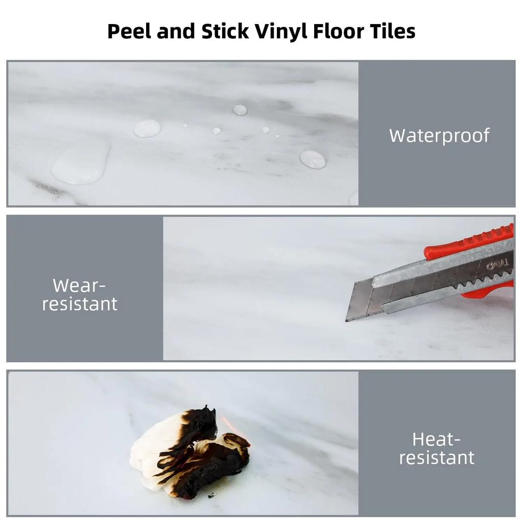 10-40PCS 30x30cm Marble PVC Self-Adhesive Floor Sticke Waterproof  Floor Wallpaper Non-Slip for Kitchen Bathroom DIY Home Decor