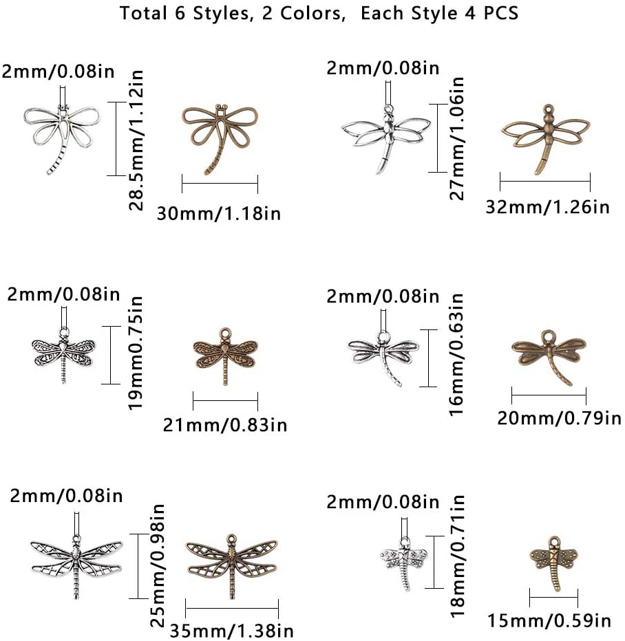 Tibetan Style Pendants Cadmium Free & Nickel Free & Lead Free Dragonfly Antique Bronze & Antique Silver 48pcs/box