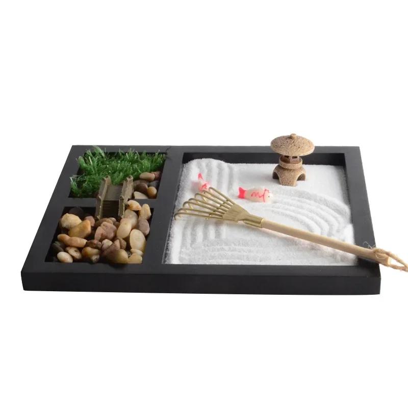 Písek Zenové zahrady Meditace Mírumilovná Relaxační Dekorační Sada Duchovní Buddha Kadidelnice Feng Shui Jóga Dekor