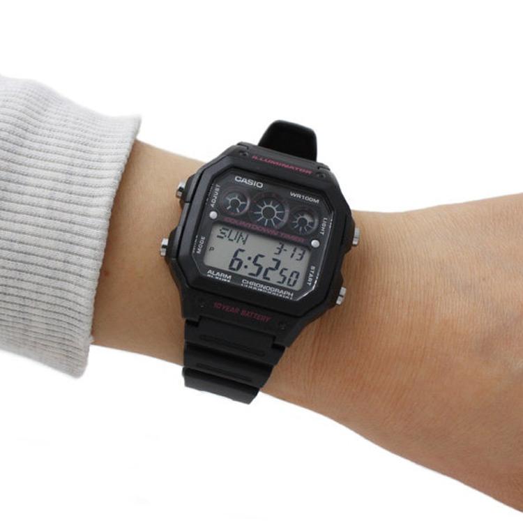 Casio Youth Series Square Dial Digital Fashion Trend Classic Retro Square Ten-Year Power Waterproof Shockproof Sports Watch Men Watches AE-1300WH-1A2