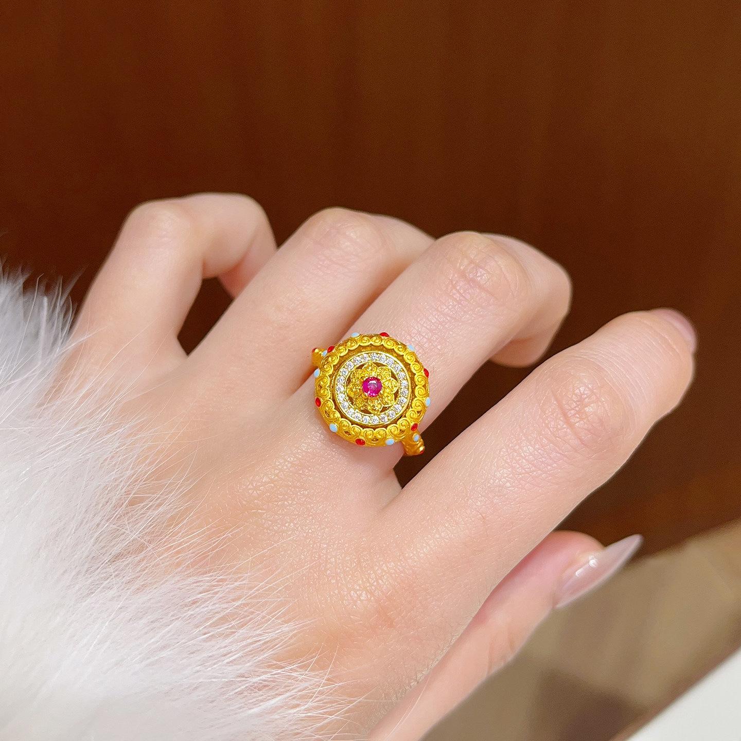 24k real gold electroplated medium antique zircon round open ring niche ring personalized jewelry