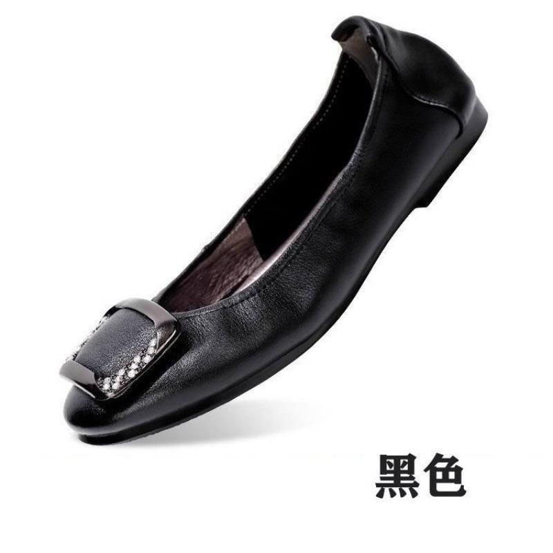 Flat-bottomed soft leather round head leather shoes autumn new soft-soled non-slip Doudou one-pedal single shoes women's shoes