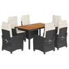 7 Piece Outdoor Dining Set with Cushions Black Poly Rattan