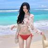 Red Stripes Show White Sexy Bikini Long-sleeved Butterfly Blouse Anti-sun Vacation Split Swimsuit Showing Thin and Covering Meat