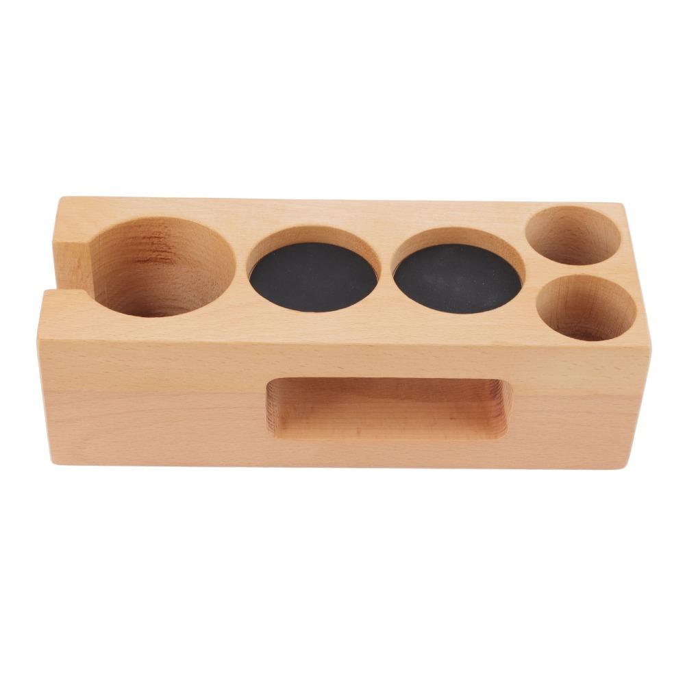 Wood Material Wooden Coffee Tamper Holder 5 Hole Tamper Mat Stand Coffee Tamping Station  For Cafes S