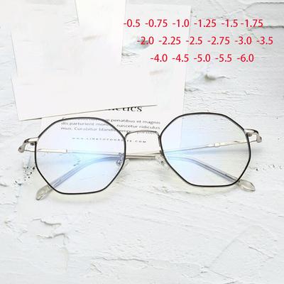 Okulary Polygon Męskie Vintage Ośmiokątne Blokujące Niebieskie Luksusowa Marka Metalowe Okulary 0 -0.5 -1.0 -1.5 -2.0 Do -6.0