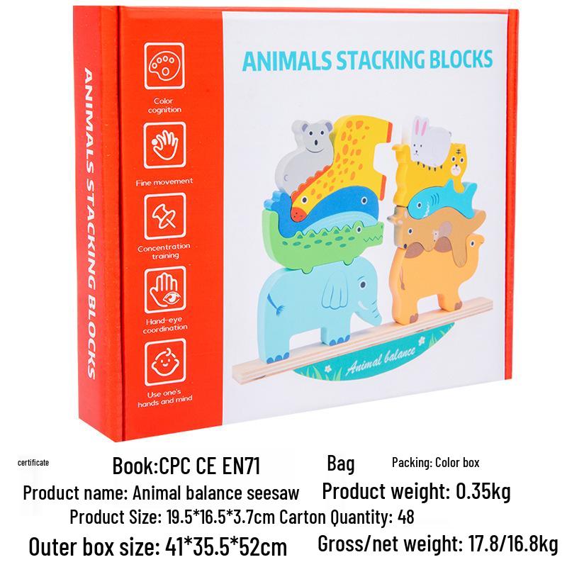 Wooden Forest Animal Jenga Stacking Tower - Children s Educational Building Blocks