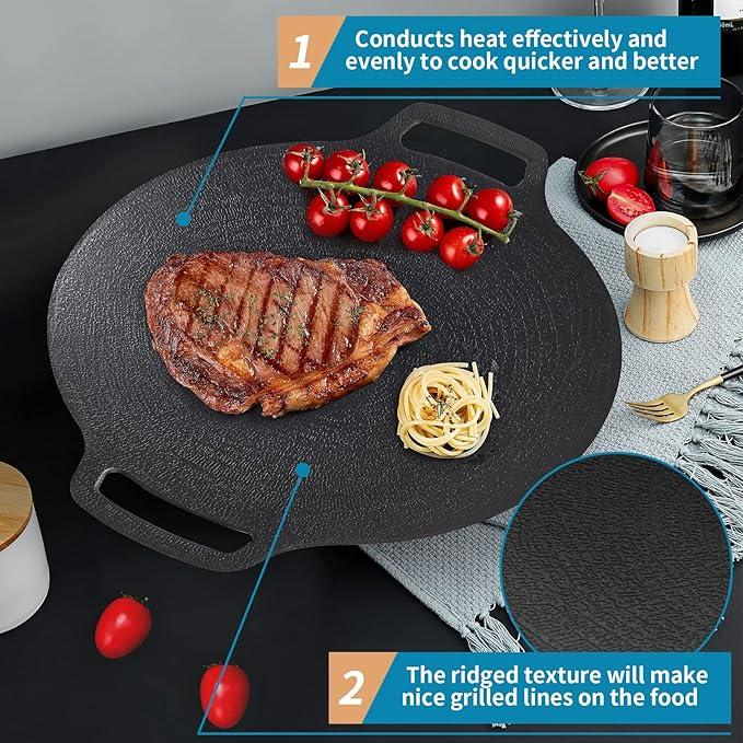 Best Seller Padella Grill Coreana per BBQ Piastra Arrosto | Padella Grill Circolare Antiaderente Senza Fumo | Grande Padella Piatta in Ghisa | Portatile Liscia