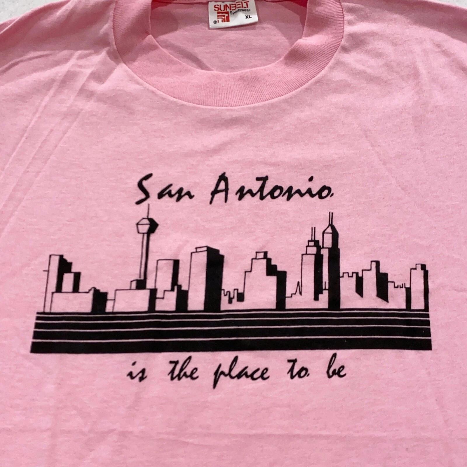 vintage 80s SAN ANTONIO TEXAS IS THE PLACE TO BE T-Shirt LARGE city skyline thin XL