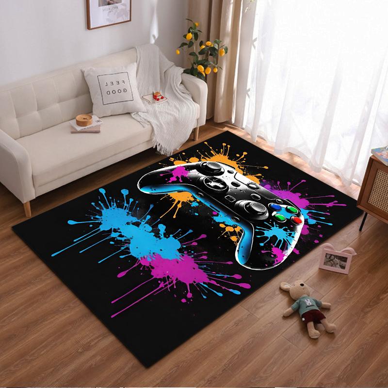 Gaming Controller Carpet with Colorful Splash Design on Black Background Suitable for use as an anti-slip for living room bedroom sofas