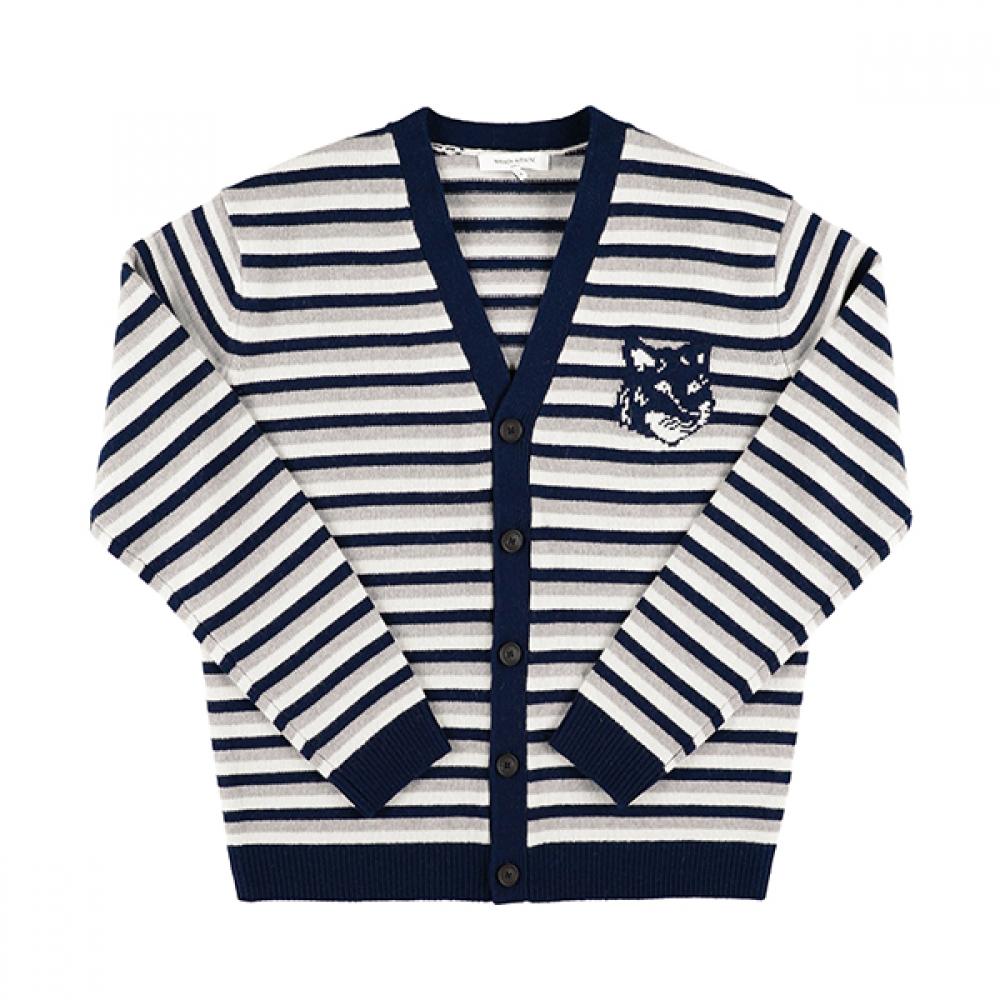 MaiSon KitSune Nm00504km0329 B481 Fox Head IntarSia Striped V Neck Men S Cardigan
