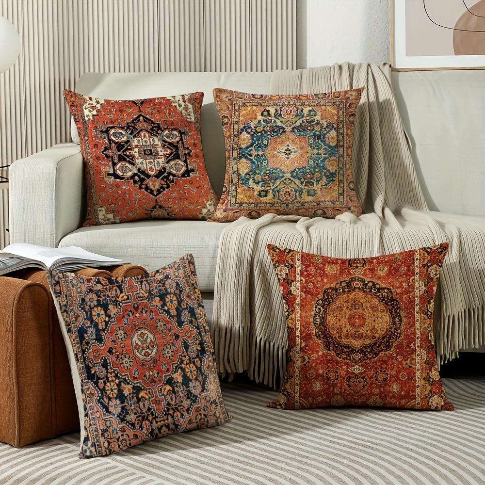 Carpet Pattern Pillow Covers Orange Red Ethnic Design Decorative Cushion Covers For Sofa Bed Couch Livingroom Outdoor Home Decor