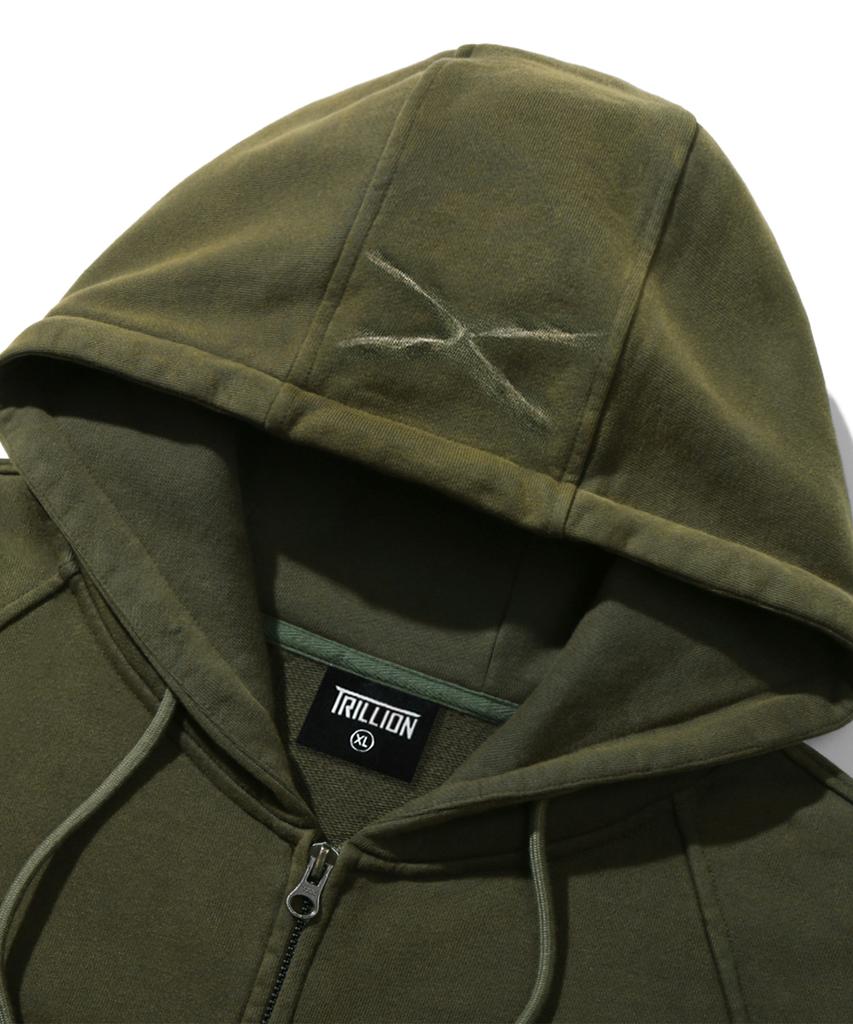Trillion Domingo Pigment 2-Way Sweat Hoodie Zip-Up (Khaki)