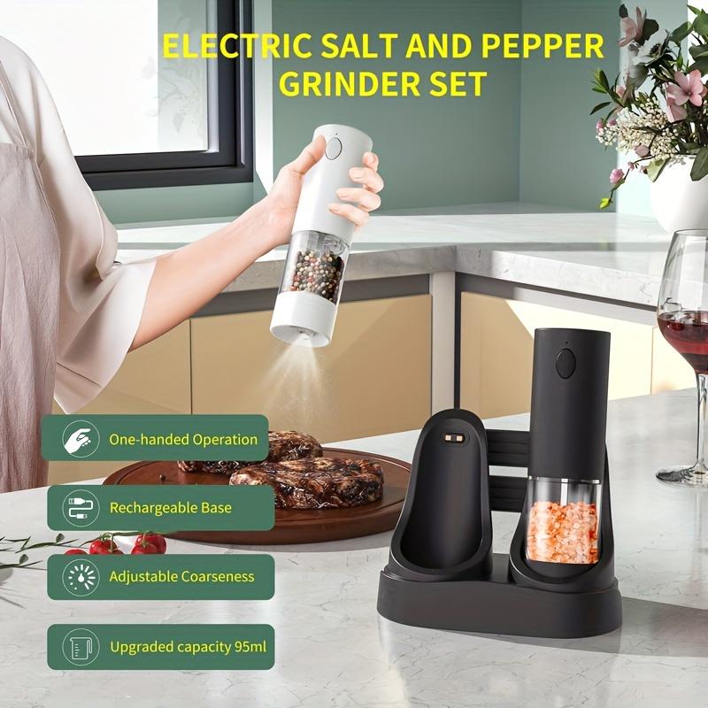 2Pack Portable Electric Salt and Pepper Grinder Set with LED Light, USB Charging with Type-C Rechargeable Base, ABS Material, 300mAh Lithium Battery