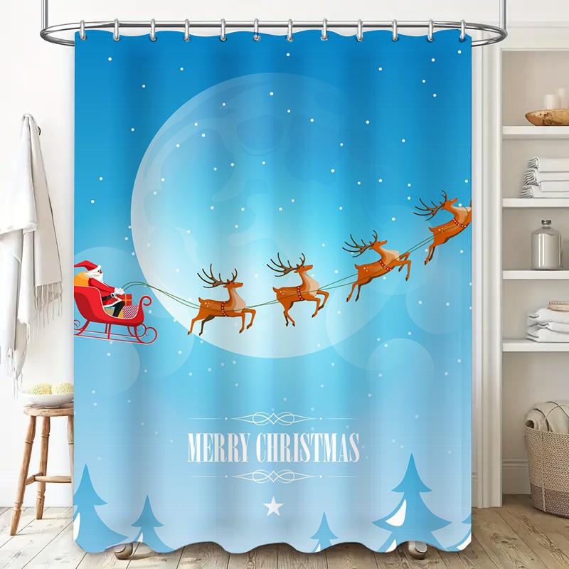 Tu Christmas Shower Curtain Festive Holiday Santa Claus Reindeer Winter Themed Bathroom Decor Xmas Holiday Gift Cozy Home Dcor