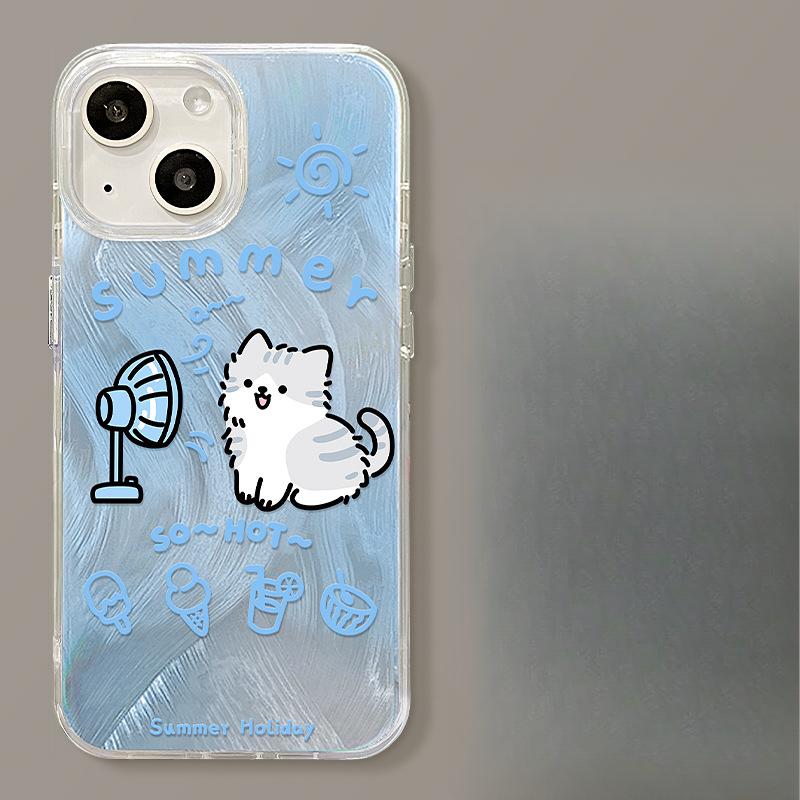 Applicable To Apple 15 Feather Yarn Mobile Phone Case Iphone14promax Cute Fan Puppy Invisible Bracket 13 Full Package