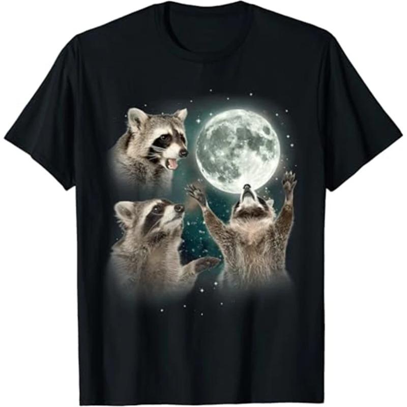 Summer Round Neck 3D Cute Funny Raccoon Graphic Print Top Fashionable Casual Short Sleeved Men's T-shirts
