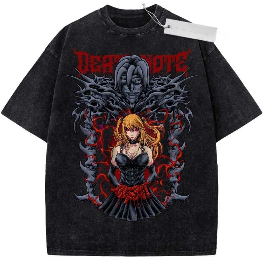 Death Note Vintage Loose Washed Tshirt personality Clothes Suitable for all seasons Retro Fashion Streetwear Trendy Couples tee