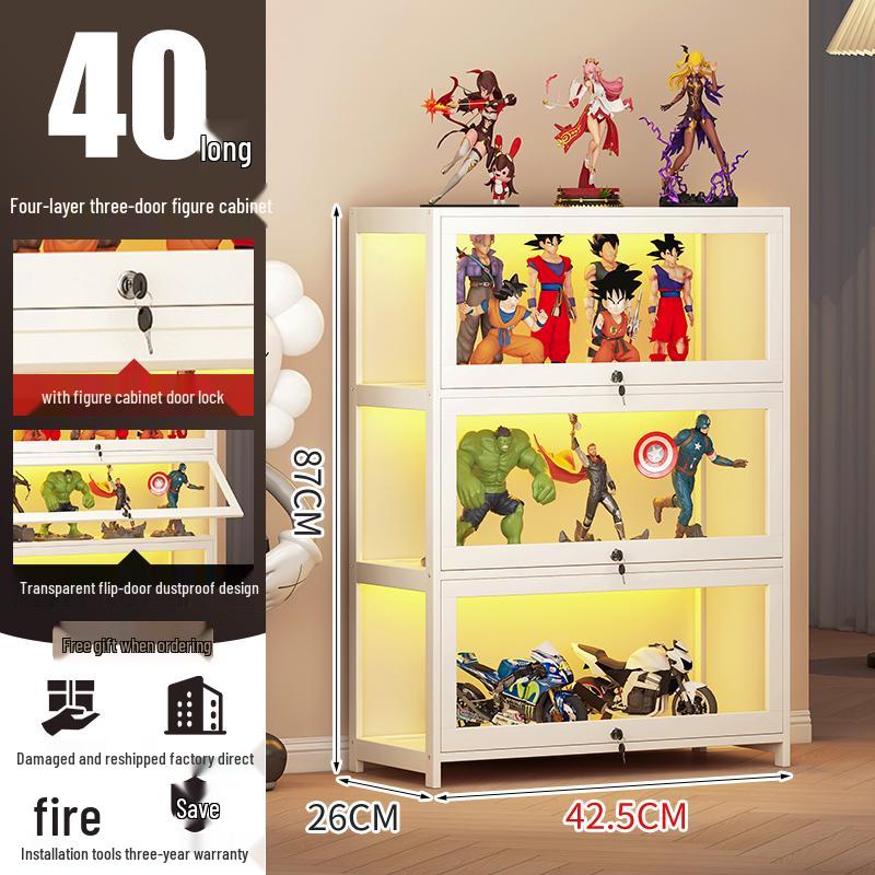 Acrylic Lockable Display Case with LED Lights for Figurines and Models, Dustproof Transparent Stand