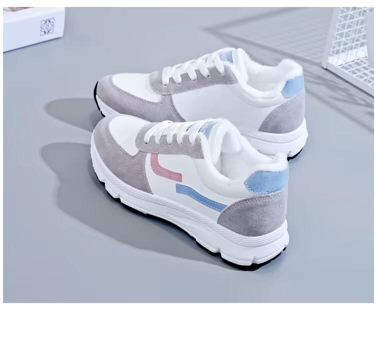 2025 autumn and winter new low-top cotton shoes leather surface piled thickened waterproof thick sole heightening sports dad shoes student shoes