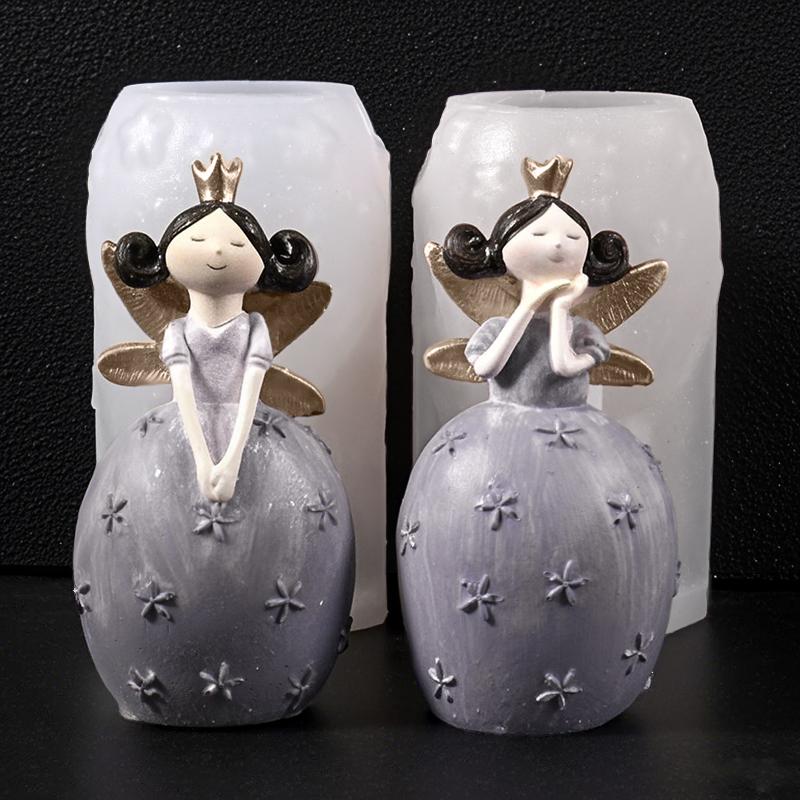 1 Stück Engel Mädchen Form Silikonform für Aromatherapie Kerze Garten Dekorative Ornamente Gips Zement Harz Gießen