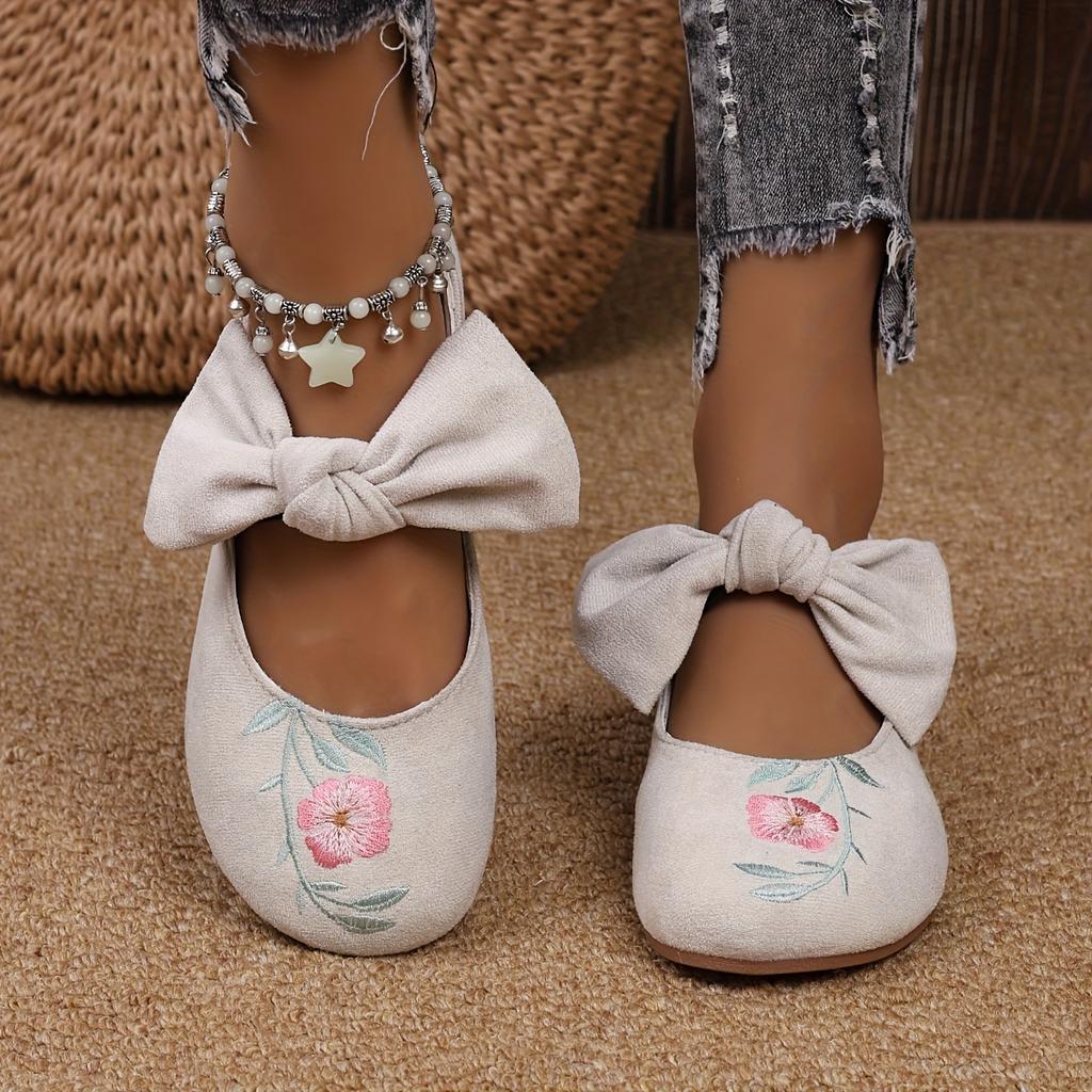 New Embroidered Bow Flat Mary Jane Shoes for Women Cross-border Ethnic Style Slip-Ons