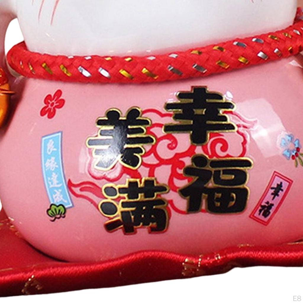 Cat Money Bank Animal Sculpture Saving Pot Jar Feng Shui Blessing Kitten Figurine with Bell