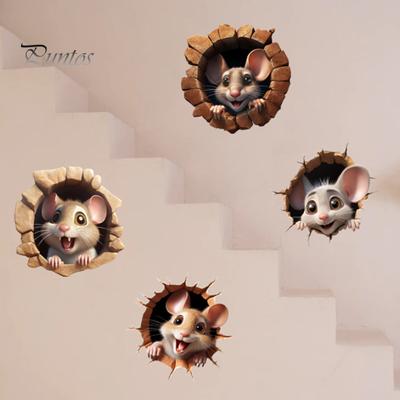 2 Stück 3D-Cartoon-Maus-Katze-Wandaufkleber, selbstklebend, abnehmbar, wasserdicht, hochwertiges PVC-Material, verschleißfester Aufkleber