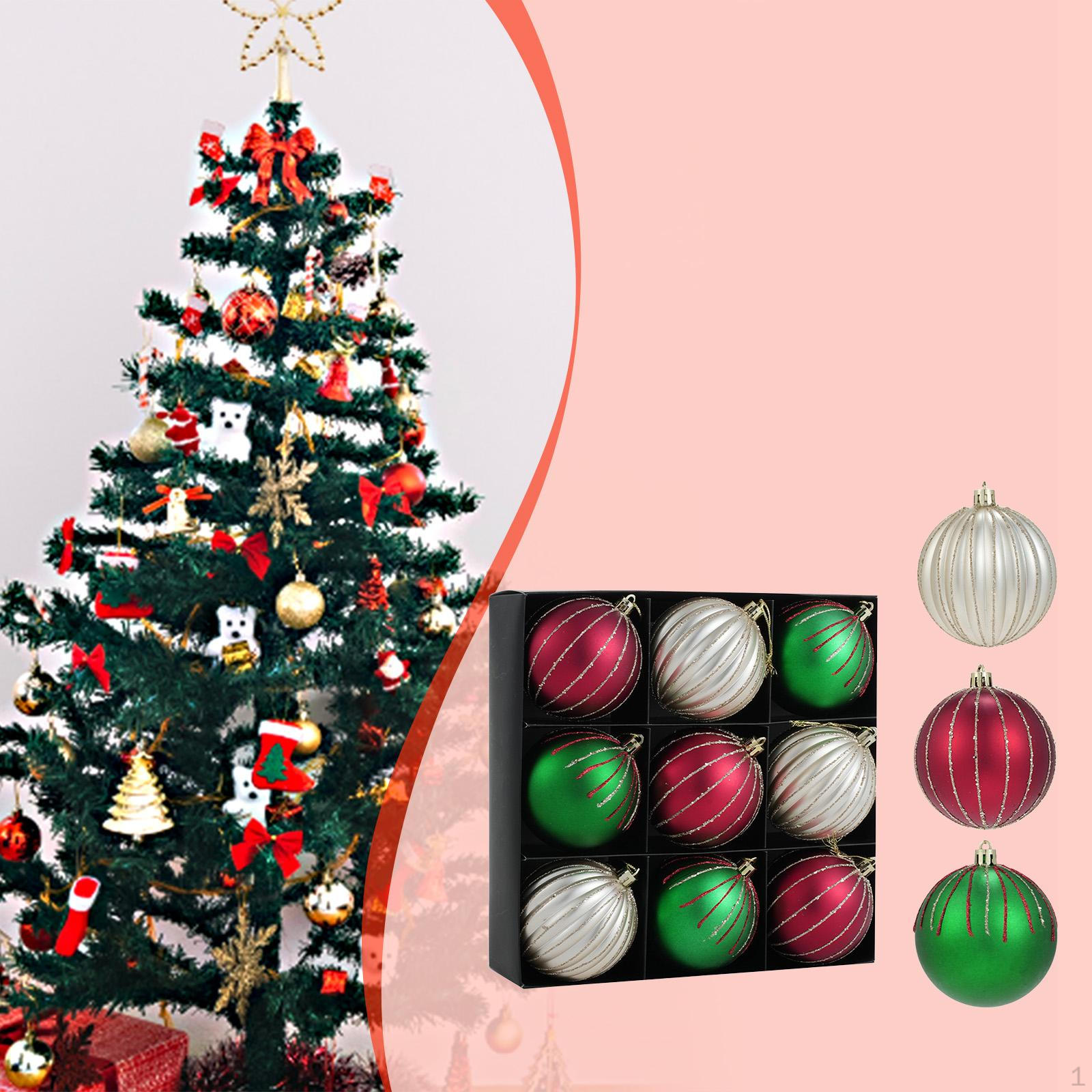 

9 Christmas Ornaments with 8cm Shiny Balls for Hanging, Ideal Concerts, Wreaths, Family Silver Red Green