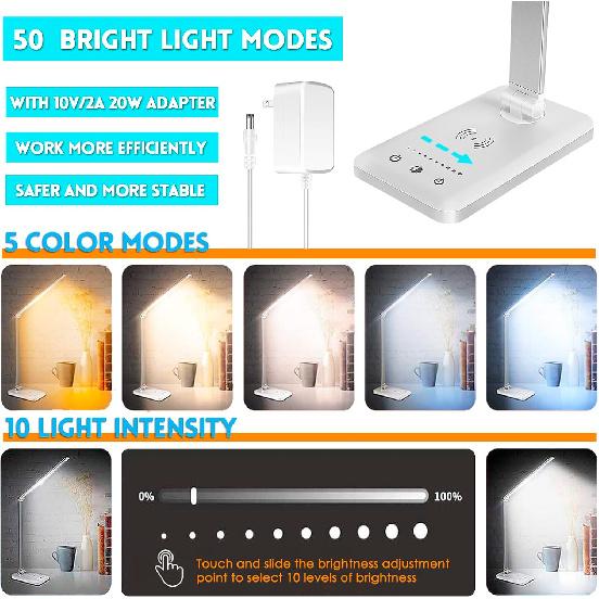 LED Desk Lamp with Wireless Charger, USB Charging Port, Eye Care