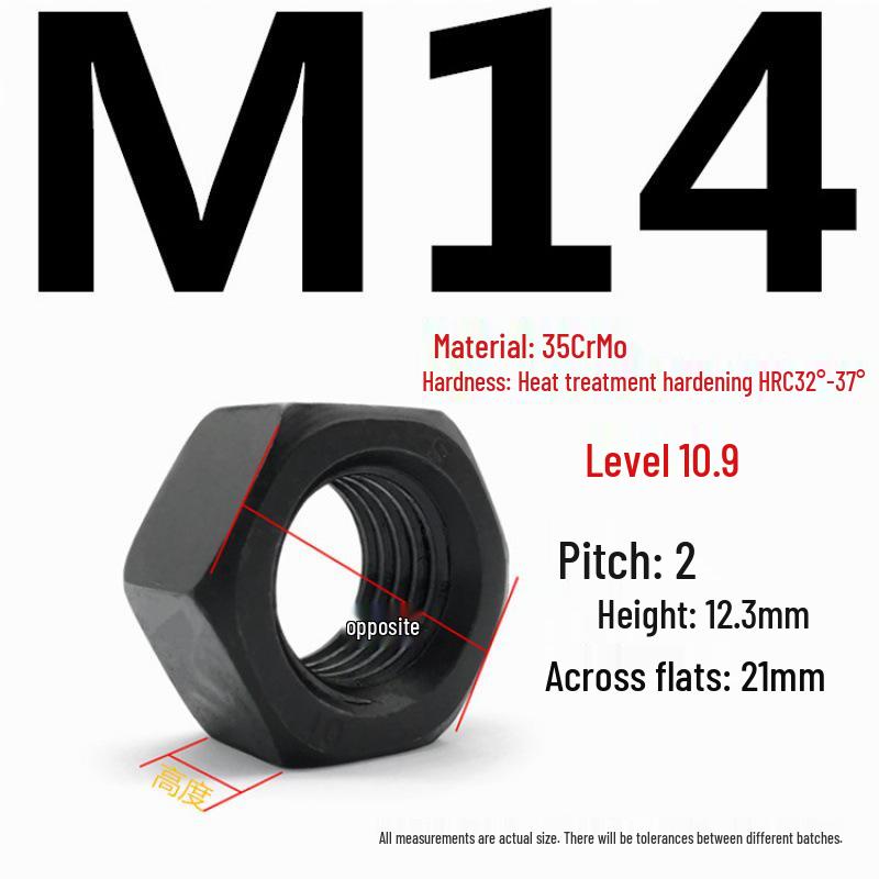 35CrMo High-Strength Hex Nut, Grade 10.9, Blackened, M8-M30