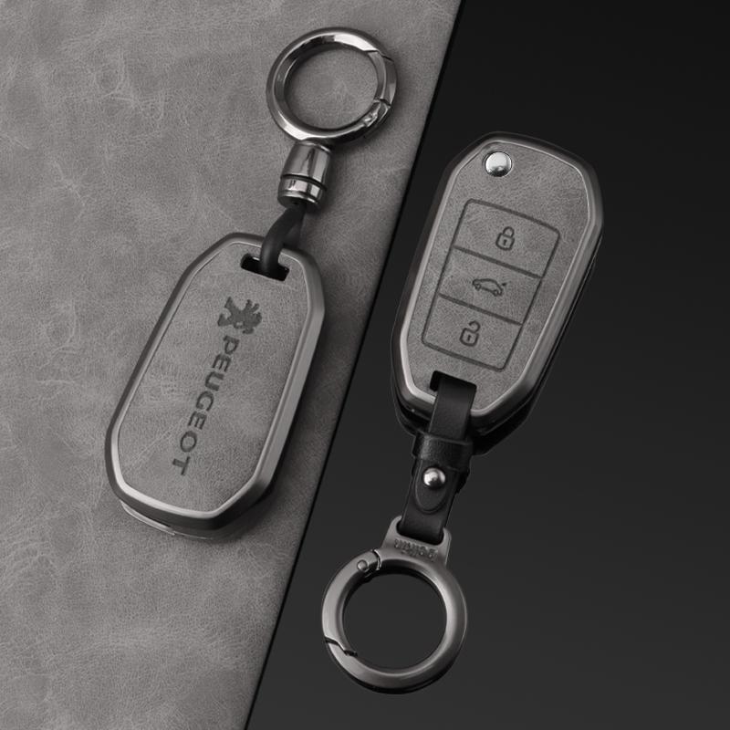 Zinc Alloy Leather Car Flip Remote Key Case Cover Shell Bag For Peugeot 208 308 408 508 2008 3008 4008 5008 Keychain Accessories