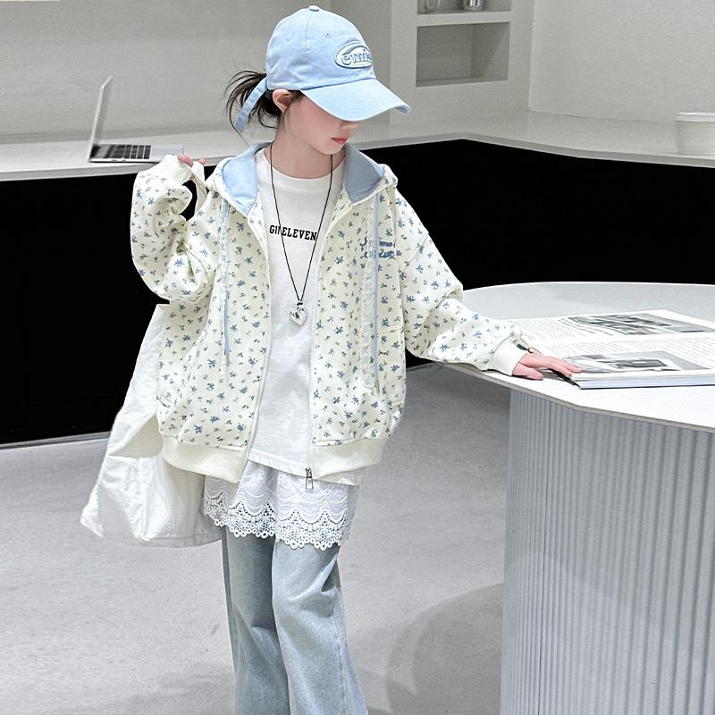 2025 Mädchen Floraler Kapuzen-Cardigan Sweatshirt – Herbstmode