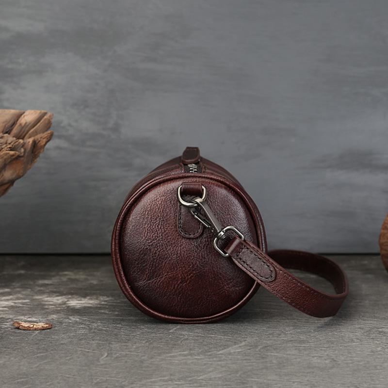 Single Shoulder Bag Fashionable Retro Large Capacity Cylindrical Bag Genuine Leather One Shoulder Crossbody Bag