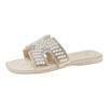 Slippers women's flat heel outer wear year summer beaded travel beach rhinestone flat sandals one word sandals commuter style