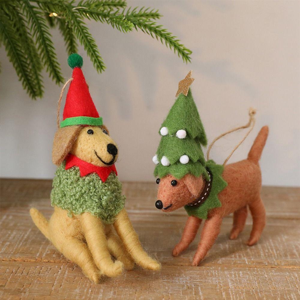 Handmade Wool Felt Dog Wool Felt Puppy Christmas Tree Ornament  Holiday Tree Ornament